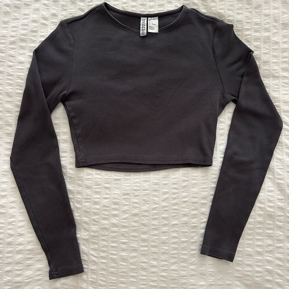 H&M Charcoal Long Sleeve Crop Top